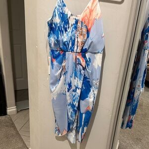 Chelsea28 Vibrant Blue and Coral Dress